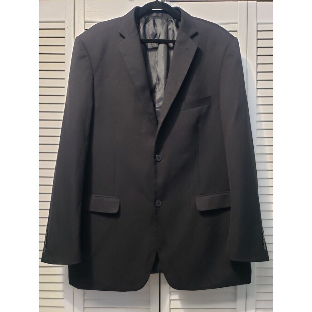Stacy‎ Adams Blazer Men's 46L Black Notch Lapel Three Button Suit Jacket Lined